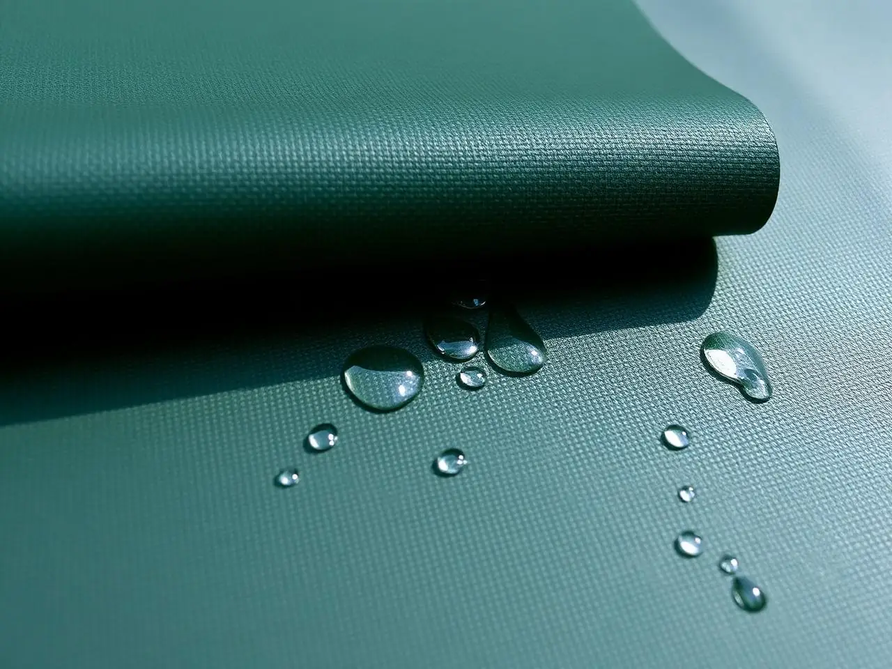 Close-up of 0.7mm reinforced polymer pond liner with water beading